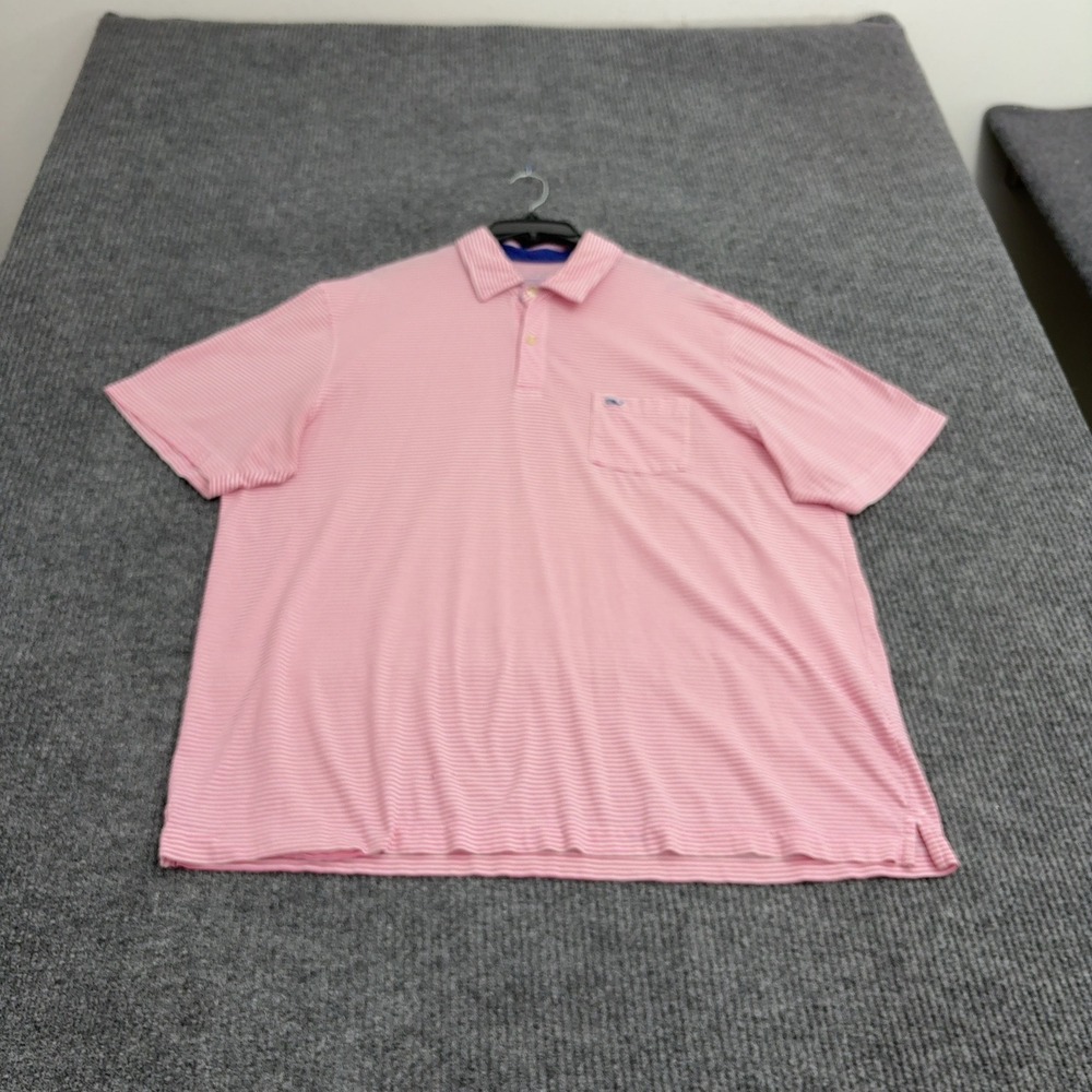 Vineyard Vines Polo Shirt Mens XL Pink Cotton Striped Pocket Preppy Casual